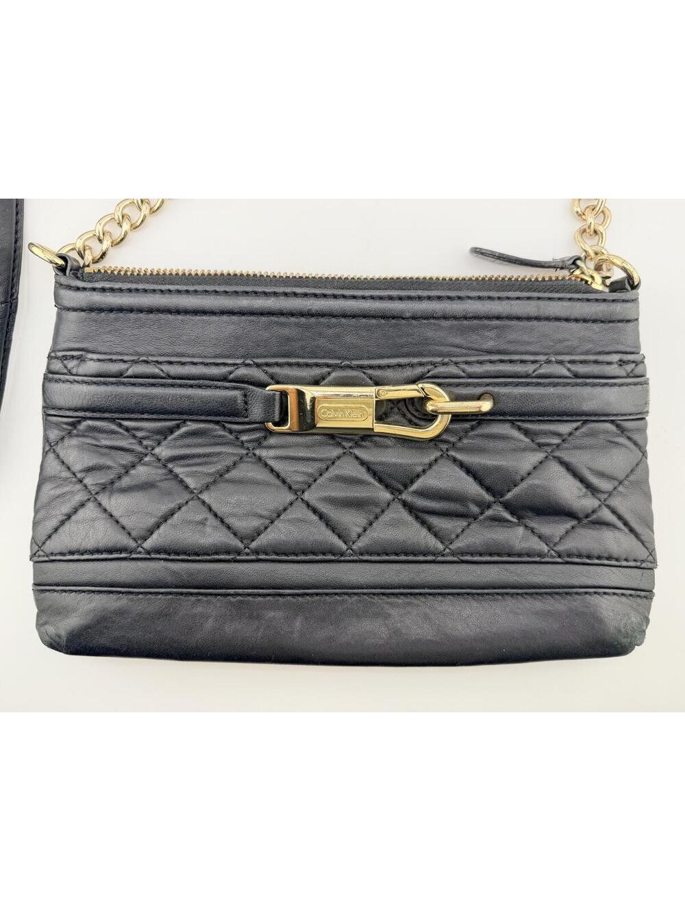 Calvin Klein‎ Quilted Black Leather Crossbody Bag Gold Hardware - Picture 2 of 10